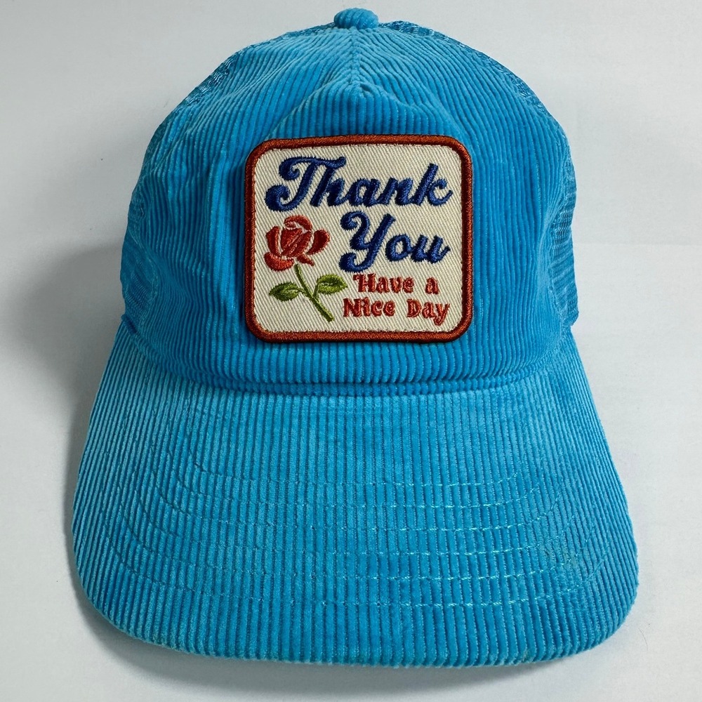 Teal Corduroy Trucker Hat Thank You Have A Nice Day Rose Adjustable Might Fine‎